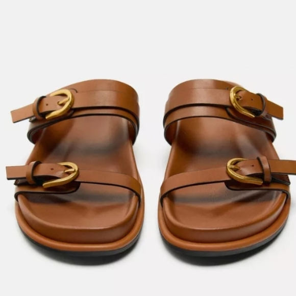 Zara Brown Sandals with Gold Buckles - Picture 3 of 6